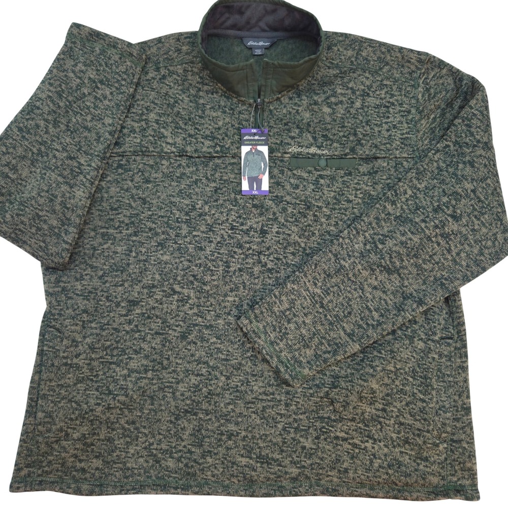 Eddie Bauer‎ Sweater Fleece Mens XXL Green Marled 1/4 Zip Pullover NEW with tags